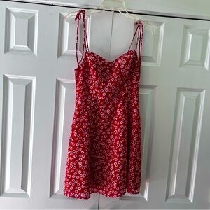 Red Floral Tie Strap Dress